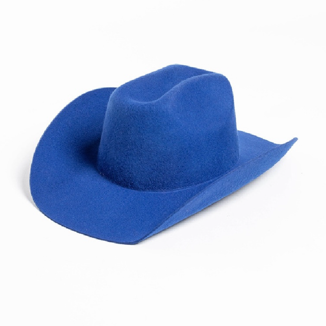 Blue cowboy hat on a white background with 'Royal Blue' text below.