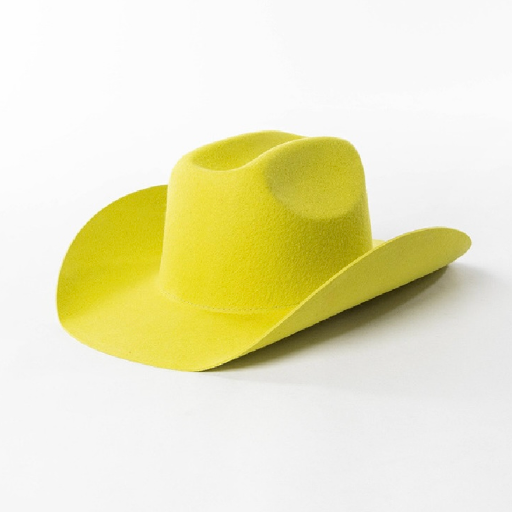 Lemon yellow cowboy hat on a white background